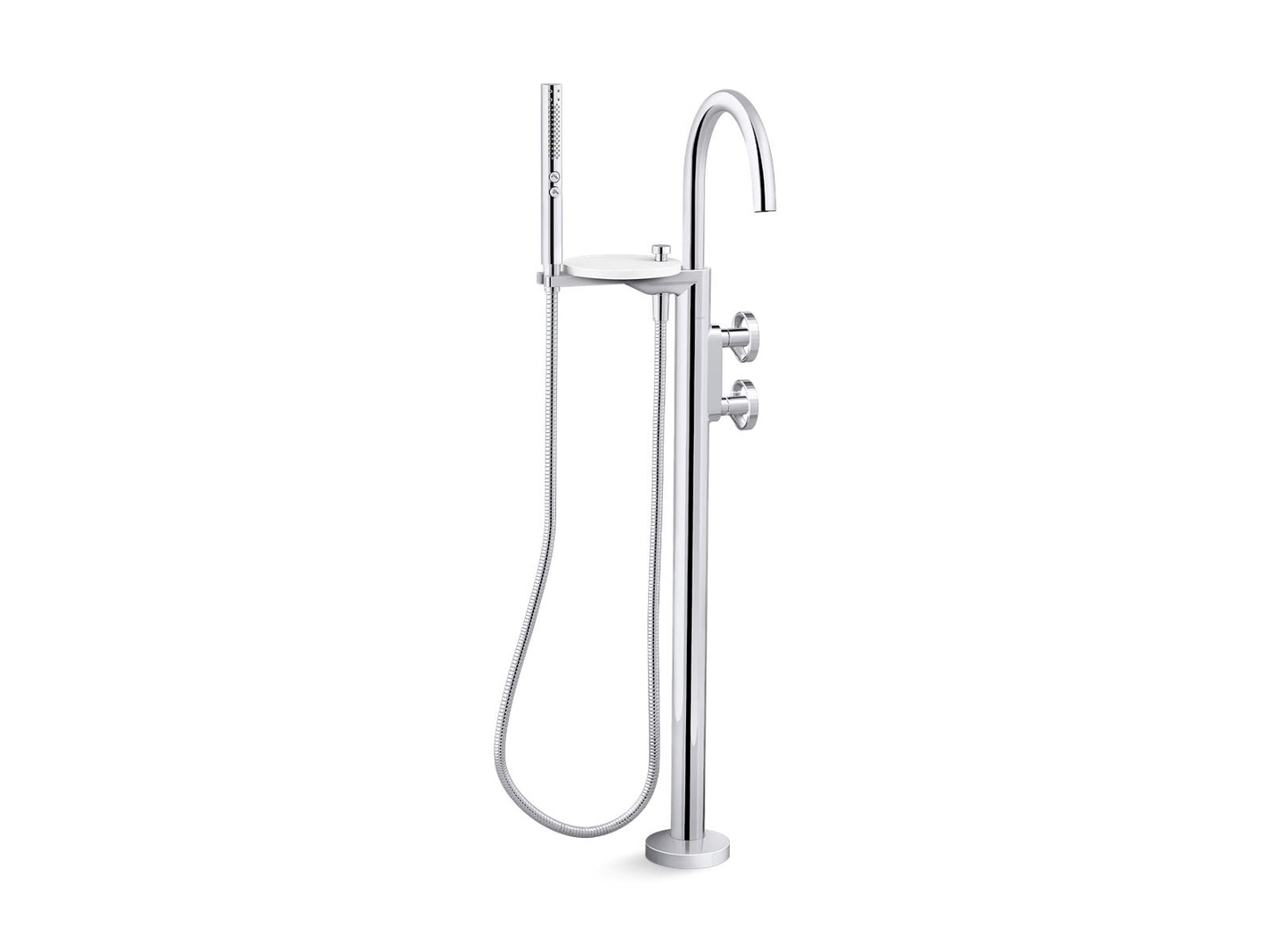 KOHLER K-T77984-9-CP Components Floor-Mount Bath Filler Trim With Industrial Handles And Handshower In Polished Chrome