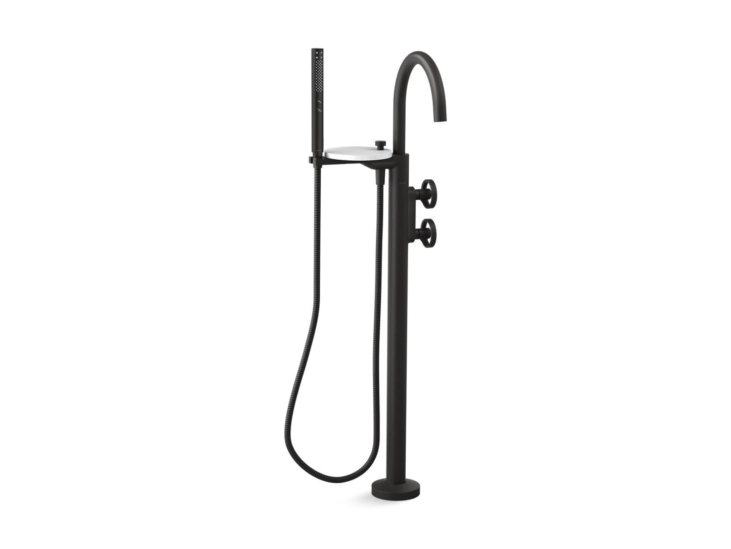 KOHLER K-T77984-9-BL Components Floor-Mount Bath Filler Trim With Industrial Handles And Handshower In Matte Black