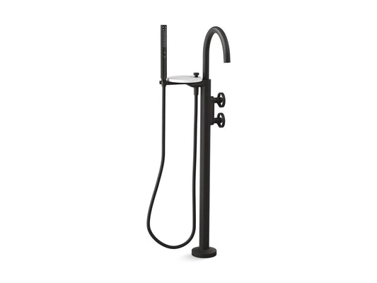 KOHLER K-T77984-9-BL Components Floor-Mount Bath Filler Trim With Industrial Handles And Handshower In Matte Black