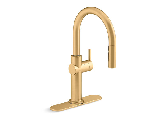 KOHLER K-22974-2MB Crue Touchless Pull-Down Kitchen Sink Faucet With Three-Function Sprayhead In Vibrant Brushed Moderne Brass