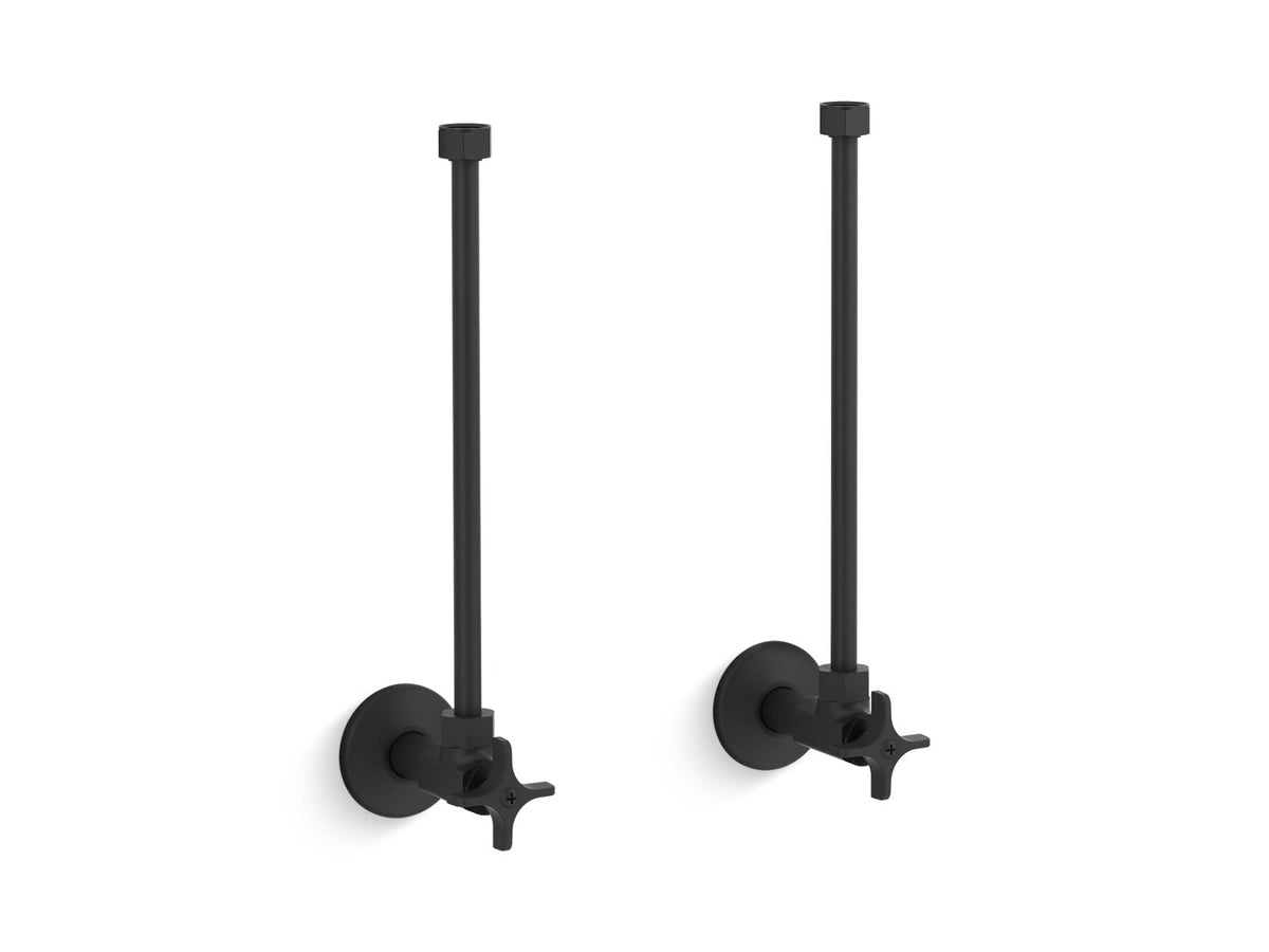 KOHLER K-7606-P-BL Pair 1/2" Npt Angle Supplies With Stop, Cross Handle And Annealed Vertical Tube - Matte Black