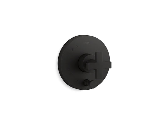 KOHLER K-T73117-3-BL Composed Rite-Temp Valve Trim With Push-Button Diverter And Cross Handle In Matte Black