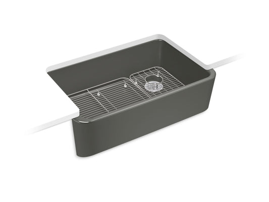 KOHLER K-24268-58 Ironridge 34" Undermount Single-Bowl Farmhouse Kitchen Sink In Thunder Grey