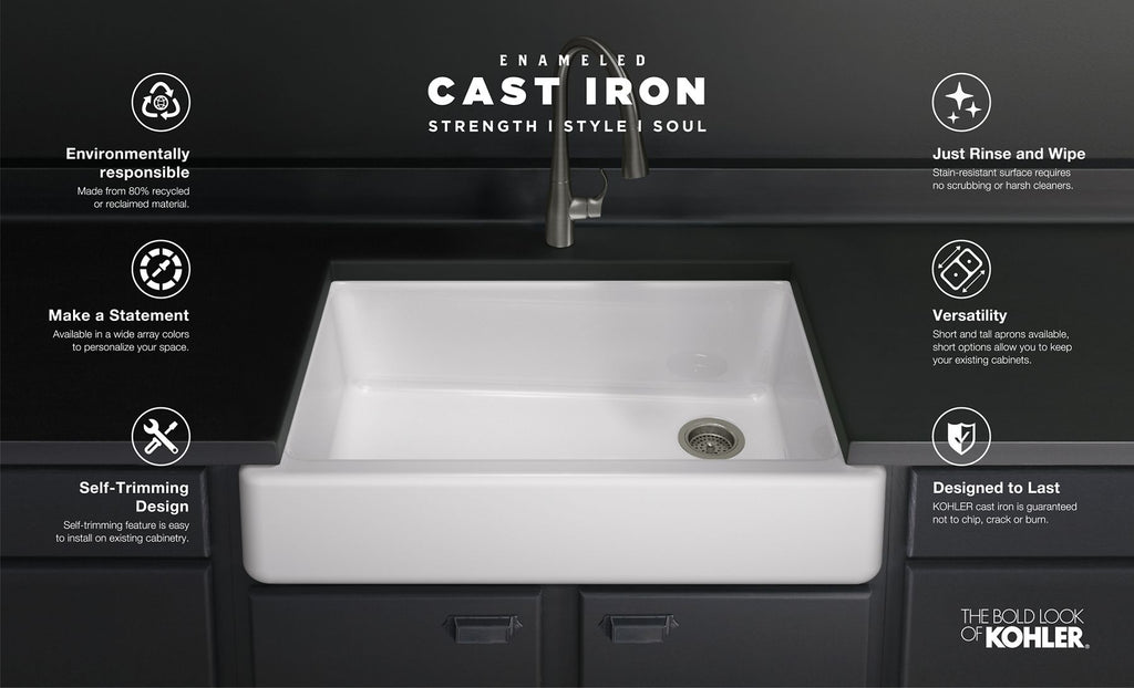 KOHLER K-5827-TRF Whitehaven 32-3/4" Undermount Single-Bowl Farmhouse Kitchen Sink - Truffle