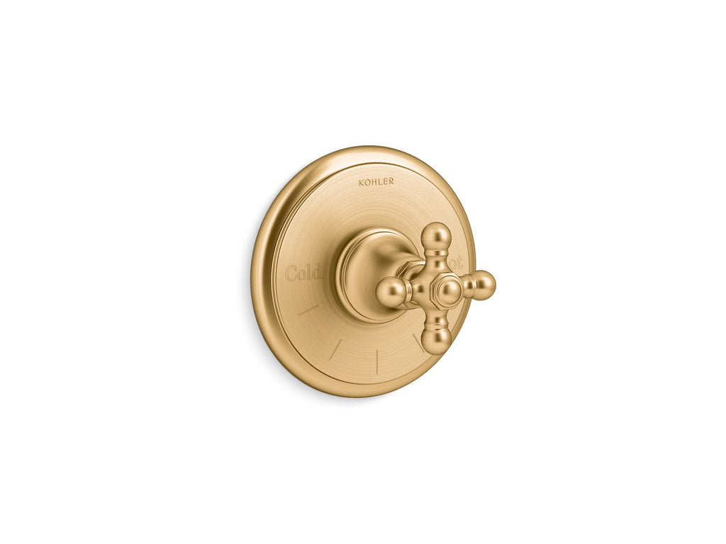 KOHLER K-T72769-3-2MB Artifacts Mastershower Temperature Control Valve Trim With Cross Handle - Vibrant Brushed Moderne Brass