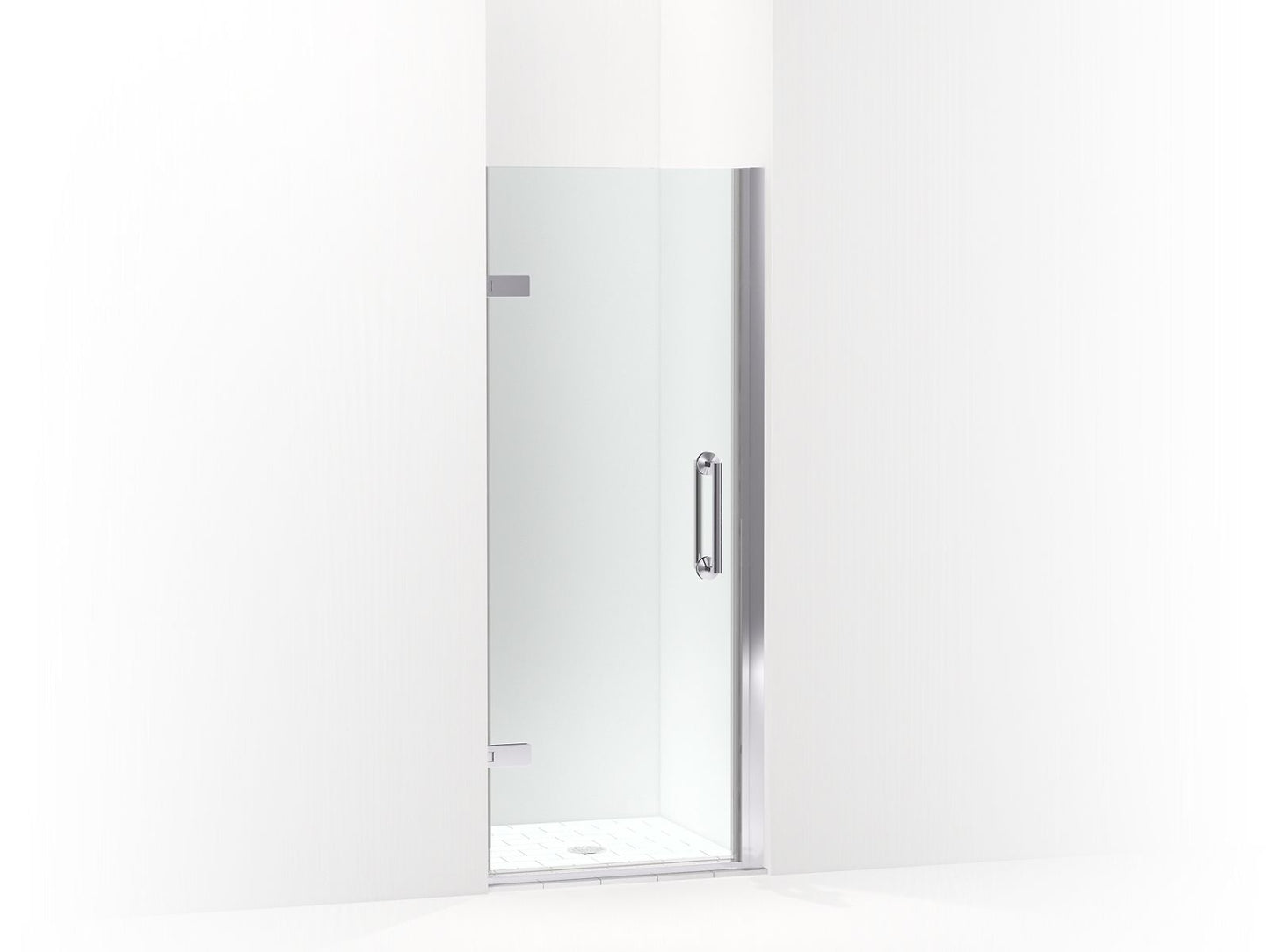 KOHLER K-27577-10L-SHP Components Frameless Pivot Shower Door, 71-5/8" H X 27-5/8 - 28-3/8" W, With 3/8" Thick Crystal Clear Glass In Bright Polished Silver