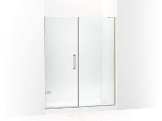 KOHLER K-27616-10L-BNK Composed Frameless Pivot Shower Door, 71-3/4" H X 57-1/4 - 58" W, With 3/8" Thick Crystal Clear Glass In Anodized Brushed Nickel