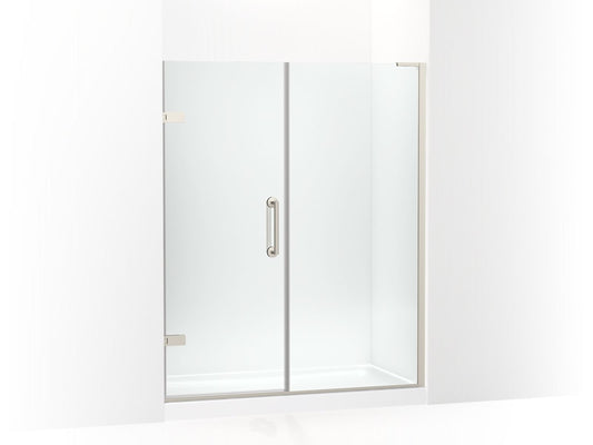 KOHLER K-27617-10L-BNK Components Frameless Pivot Shower Door, 71-3/4" H X 57-1/4 - 58" W, With 3/8" Thick Crystal Clear Glass In Anodized Brushed Nickel