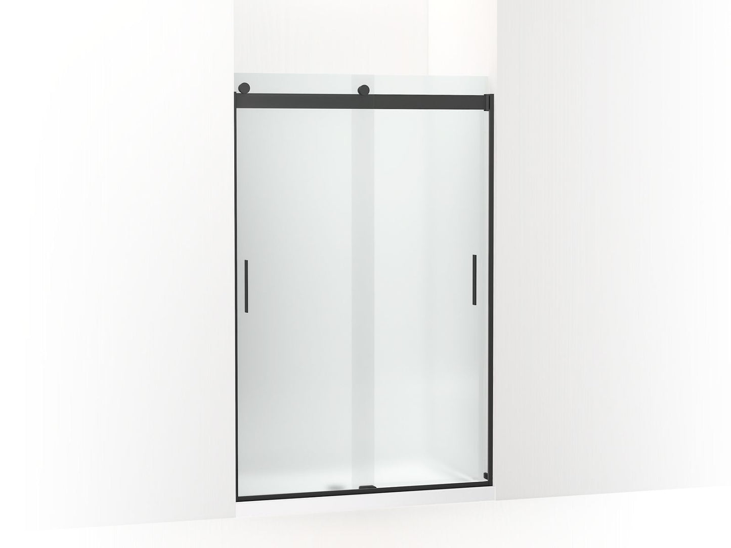 KOHLER K-706008-D3-BL Levity Sliding Shower Door, 74" H X 43-5/8 - 47-5/8" W, With 1/4" Thick Frosted Glass In Matte Black