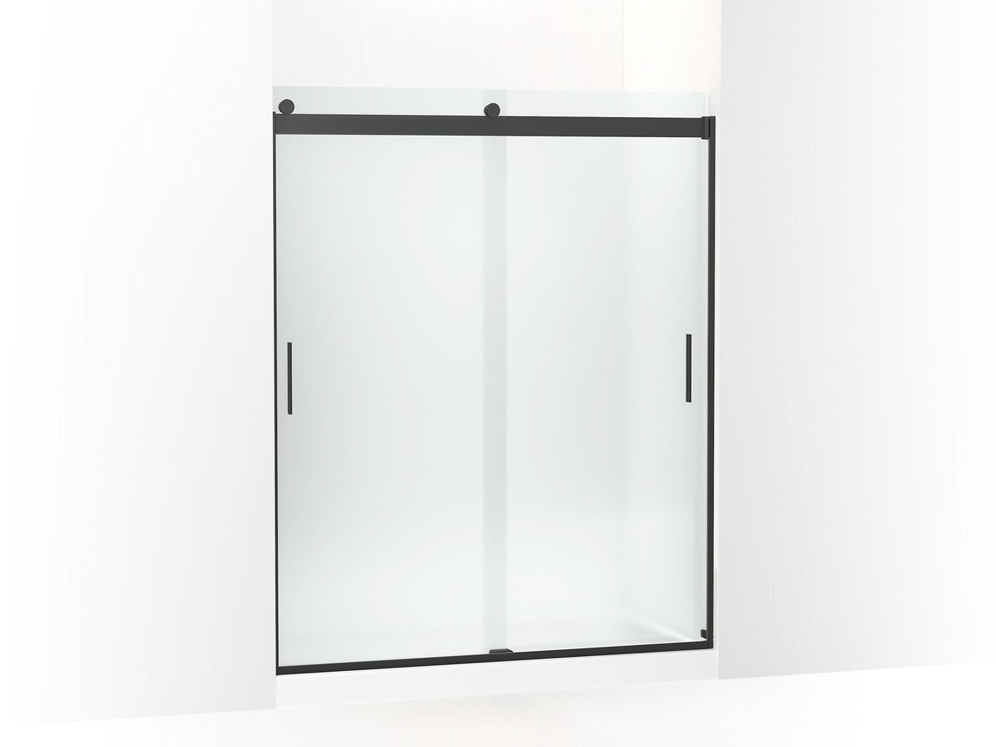 KOHLER K-706009-D3-BL Levity Sliding Shower Door, 74" H X 56-5/8 - 59-5/8" W, With 1/4" Thick Frosted Glass And Blade Handles In Matte Black