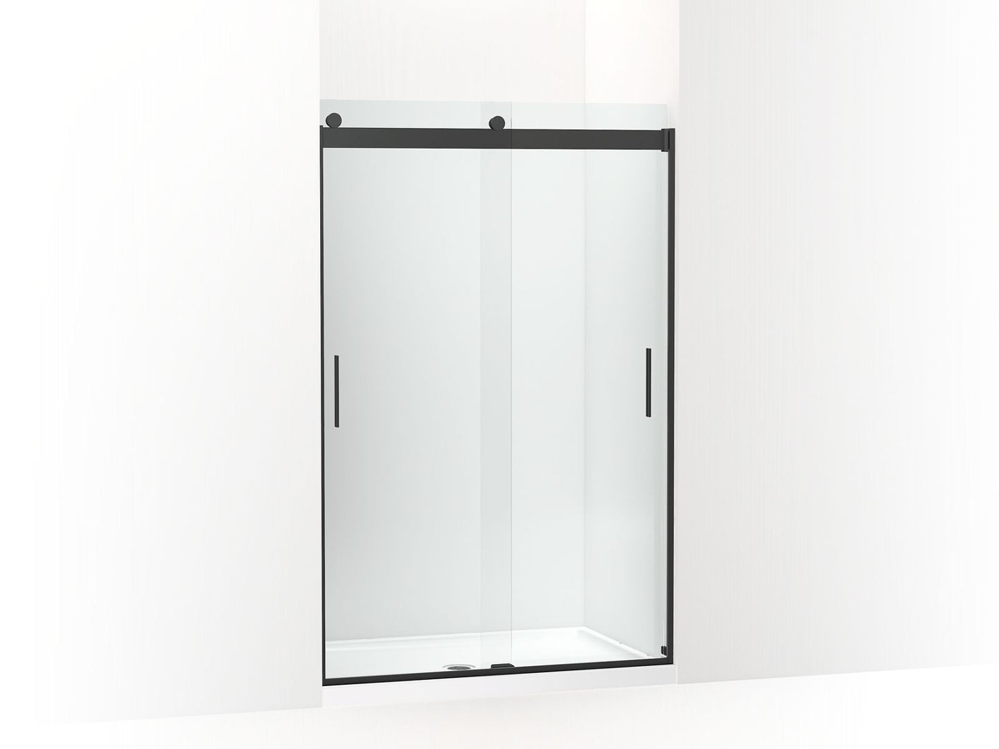 KOHLER K-706008-L-BL Levity Sliding Shower Door, 74" H X 43-5/8 - 47-5/8" W, With 1/4" Thick Crystal Clear Glass In Matte Black