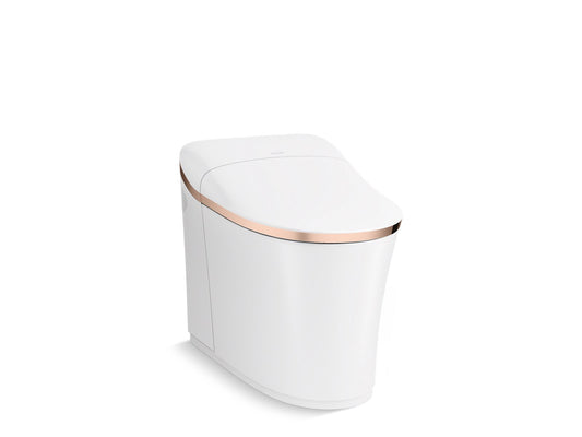 KOHLER K-77795-0RG Eir One-Piece Elongated Smart Toilet, Dual-Flush In White with Rose Gold Trim