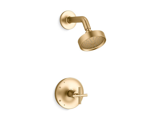 KOHLER K-TS14422-3G-2MB Purist Rite-Temp Shower Trim Kit With Cross Handle, 1.75 Gpm In Vibrant Brushed Moderne Brass