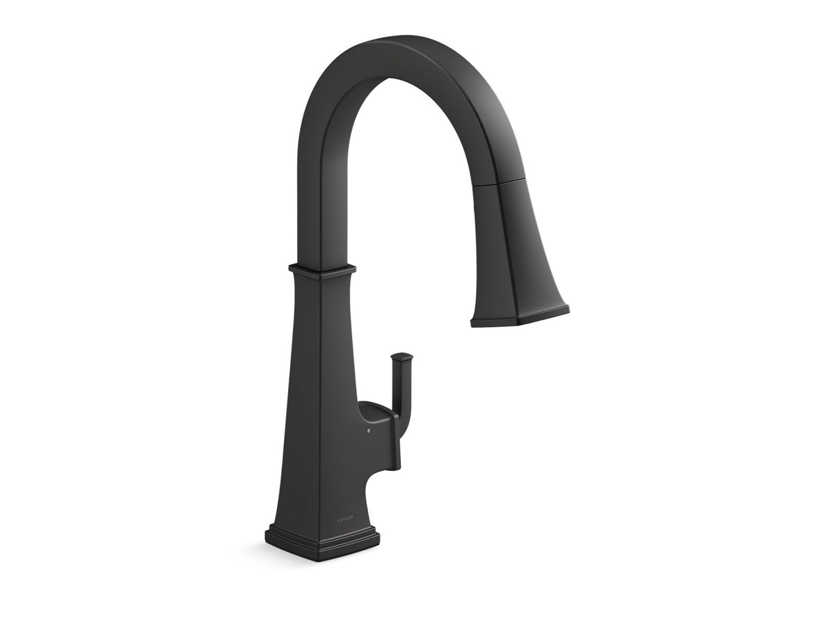 KOHLER K-23832-WB-BL Riff Touchless Pull-Down Kitchen Sink Faucet With Kohler Konnect And Three-Function Sprayhead In Matte Black