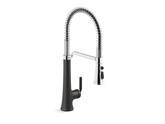 KOHLER K-23765-CBL Tone Semi-Professional Pull-Down Kitchen Sink Faucet With Three-Function Sprayhead In Polished Chrome with Matte Black