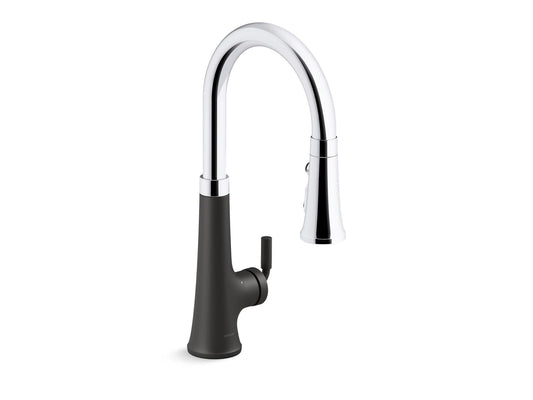 KOHLER K-23766-WB-CBL Tone Touchless Pull-Down Kitchen Sink Faucet With Kohler Konnect And Three-Function Sprayhead In Polished Chrome with Matte Black