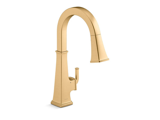 KOHLER K-23832-WB-2MB Riff Touchless Pull-Down Kitchen Sink Faucet With Kohler Konnect And Three-Function Sprayhead In Vibrant Brushed Moderne Brass