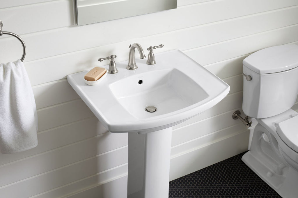 KOHLER K-24050-8-0 Kelston 23-3/4" Rectangular Pedestal Bathroom Sink - White