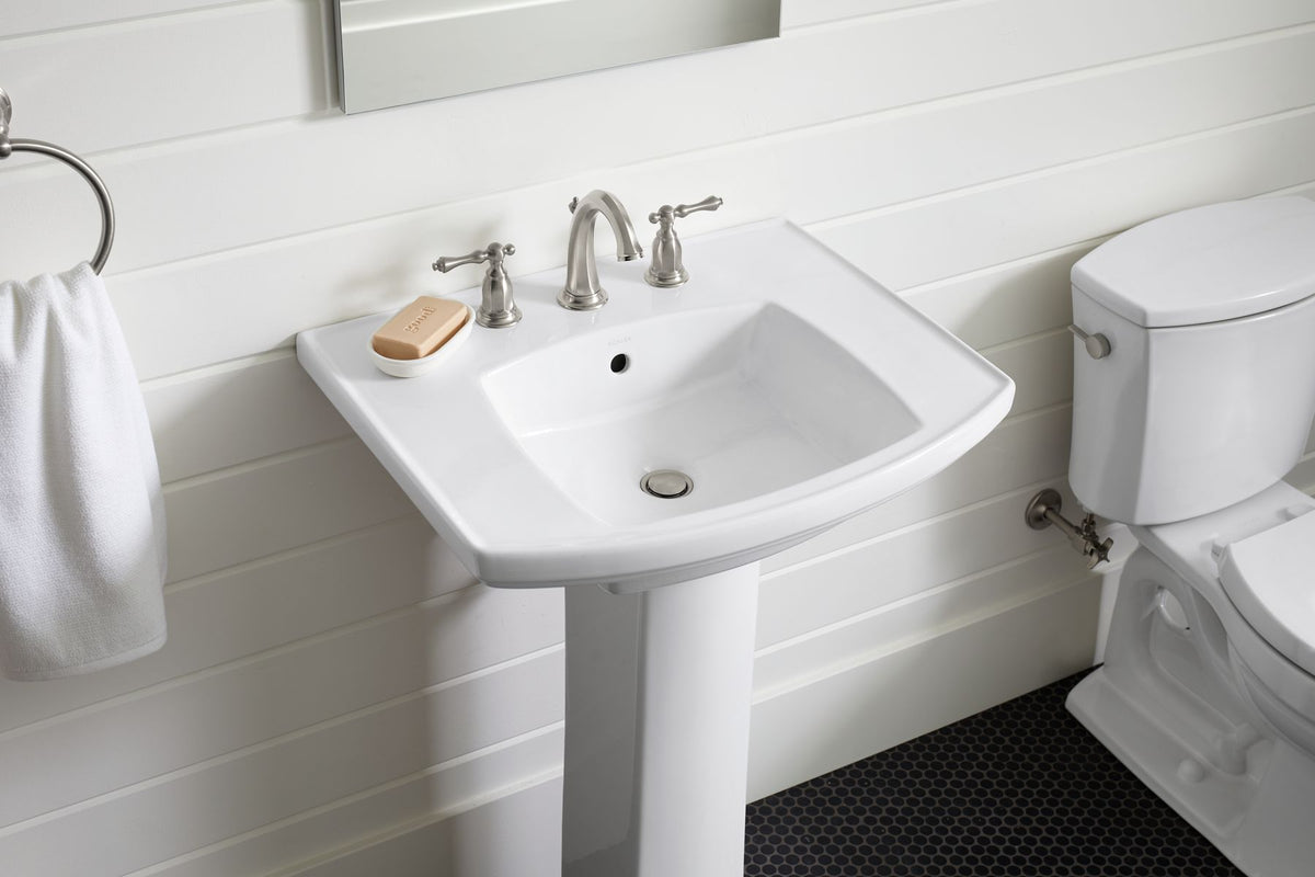 KOHLER K-24050-8-0 Kelston 23-3/4" Rectangular Pedestal Bathroom Sink - White