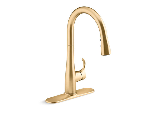 KOHLER K-22036-2MB Simplice Touchless Pull-Down Kitchen Sink Faucet With Three-Function Sprayhead In Vibrant Brushed Moderne Brass