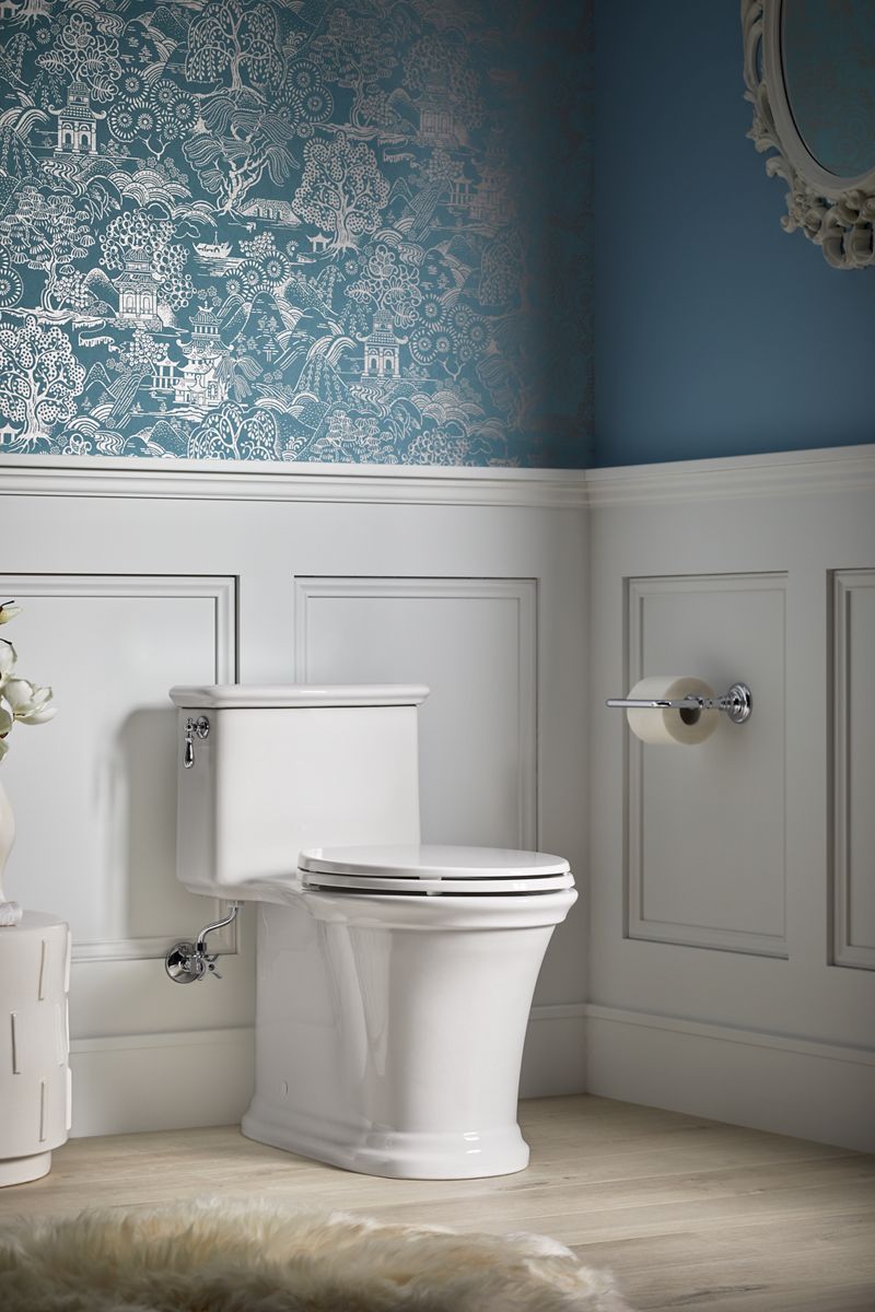 KOHLER K-22695-0 Harken One-Piece Compact Elongated Toilet With Skirted Trapway, 1.28 Gpf - White