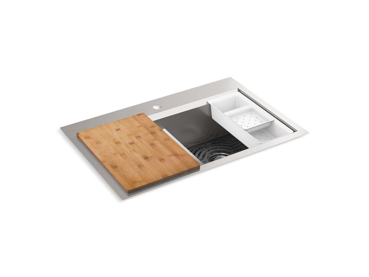 KOHLER K-80085-1PC-NA Task Smart Divide Smart Divide 33" Top-/Undermount Double-Bowl Workstation Kitchen Sink - Stainless Steel