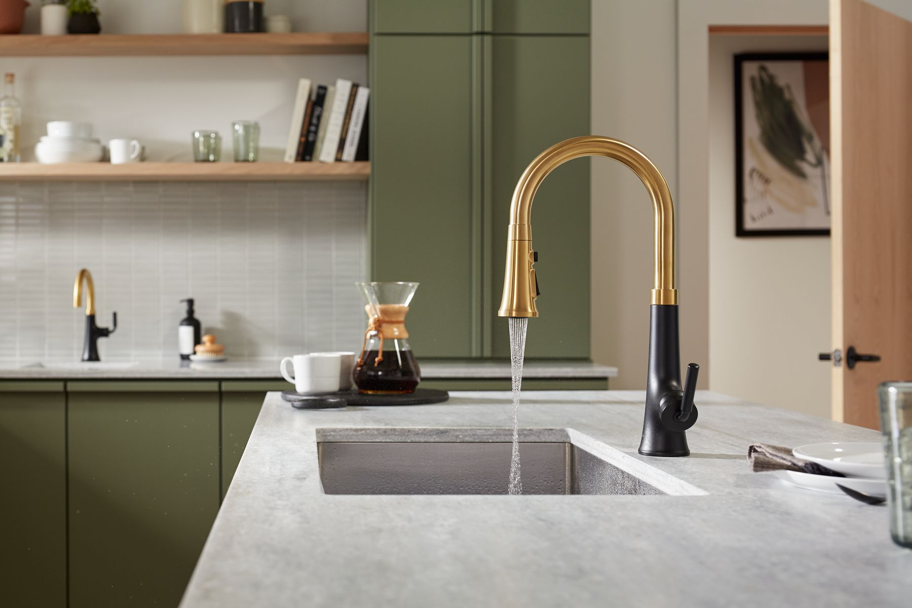 KOHLER K-23764-BL Tone Pull-Down Kitchen Sink Faucet With Three-Function Sprayhead - Matte Black