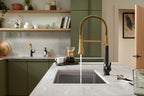 KOHLER K-23765-BMB Tone Semi-Professional Pull-Down Kitchen Sink Faucet With Three-Function Sprayhead - Matte Black With Brushed Moderne Brass