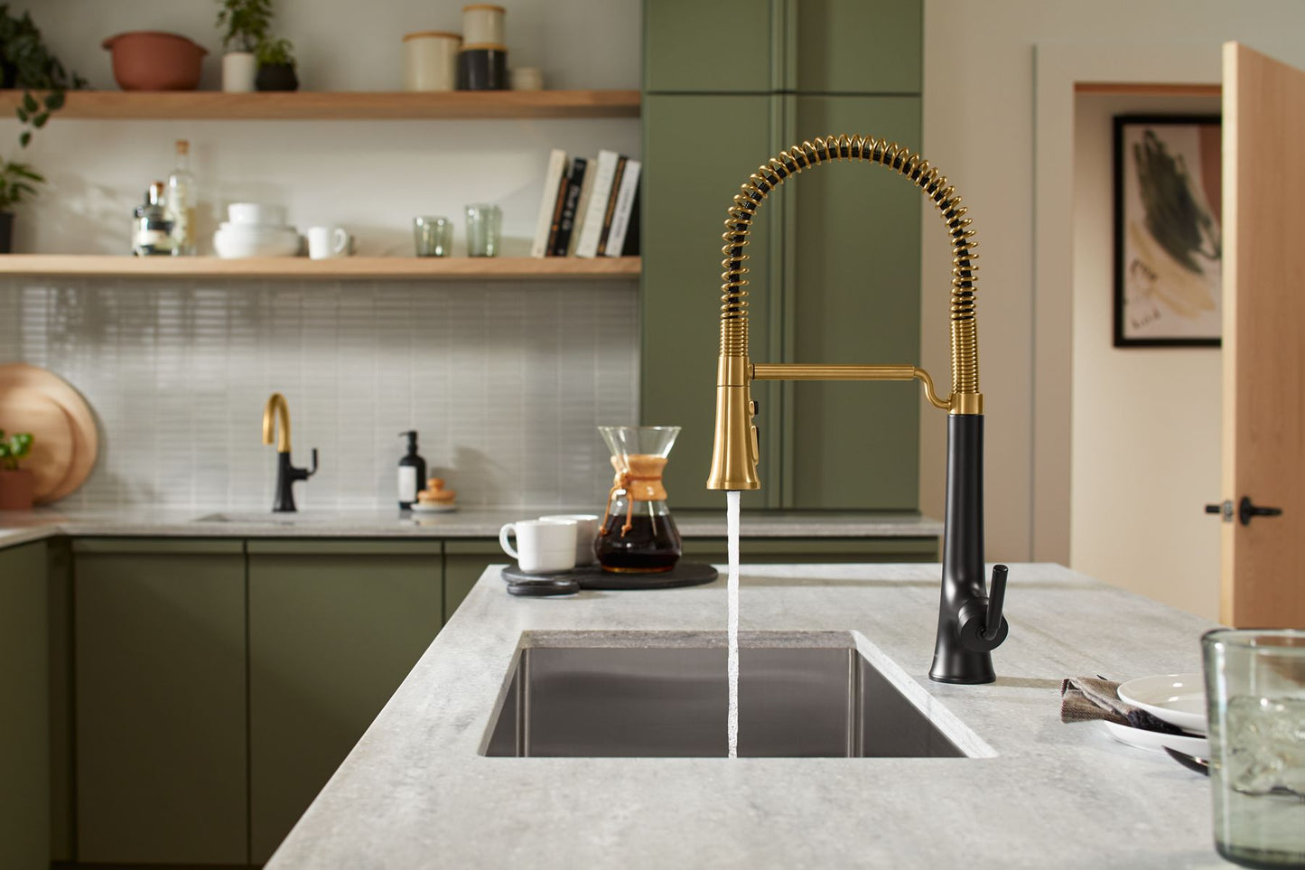KOHLER K-23765-BL Tone Semi-professional pull-down kitchen sink faucet with three-function sprayhead - Matte Black