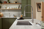 KOHLER K-23765-BMB Tone Semi-Professional Pull-Down Kitchen Sink Faucet With Three-Function Sprayhead - Matte Black With Brushed Moderne Brass
