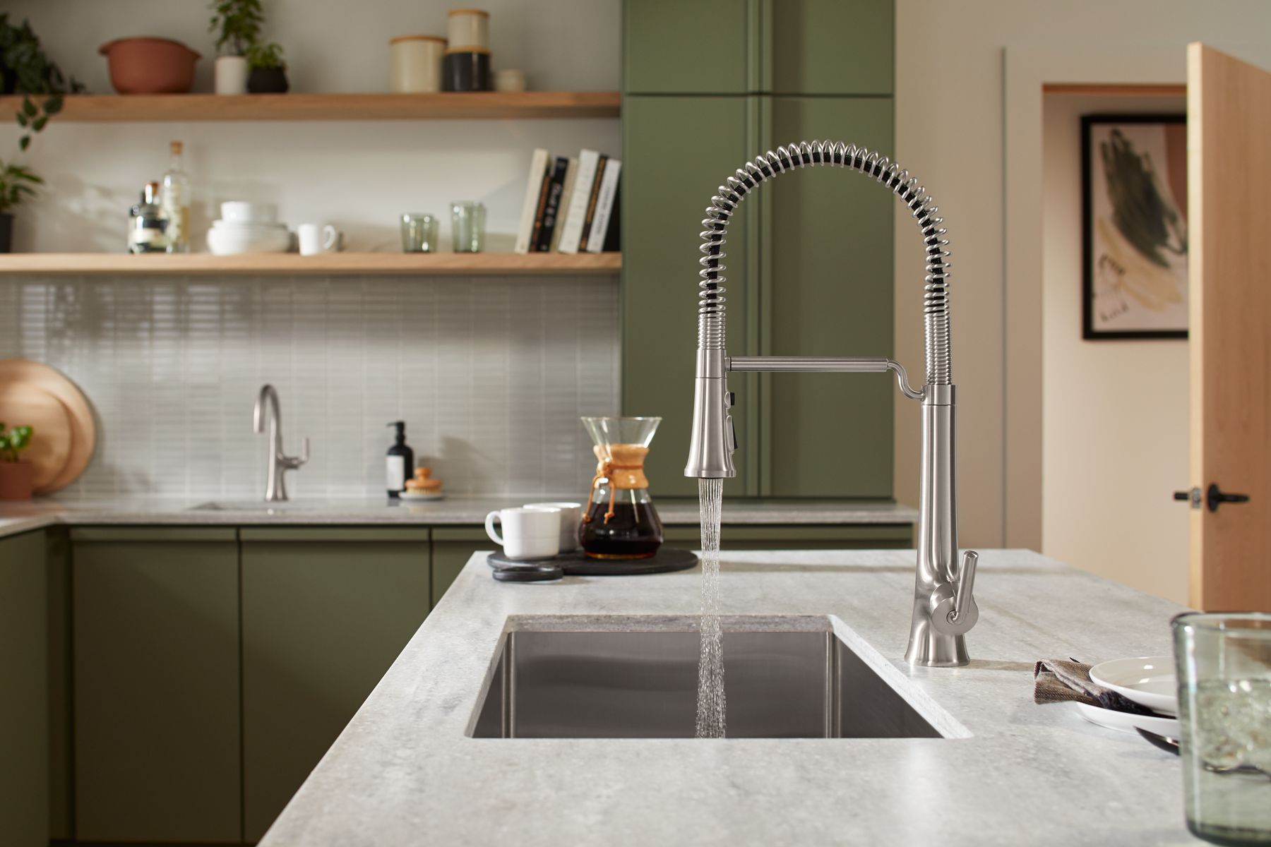 KOHLER K-23765-BMB Tone Semi-Professional Pull-Down Kitchen Sink Faucet With Three-Function Sprayhead - Matte Black With Brushed Moderne Brass