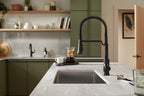 KOHLER K-23765-BMB Tone Semi-Professional Pull-Down Kitchen Sink Faucet With Three-Function Sprayhead - Matte Black With Brushed Moderne Brass