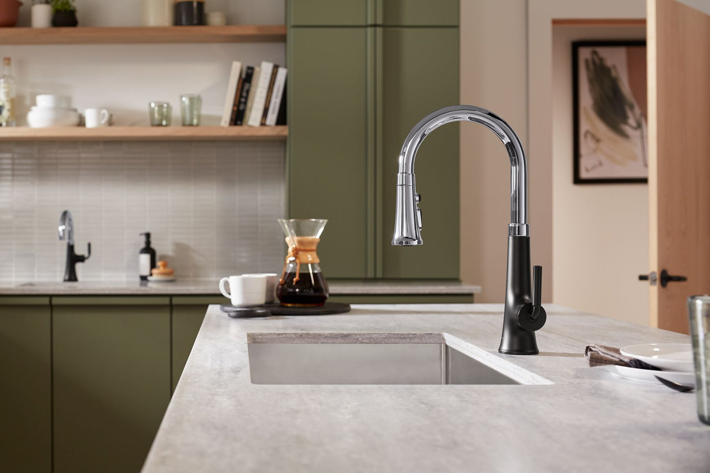 KOHLER K-23764-CP Tone Pull-down kitchen sink faucet with three-function sprayhead - Polished Chrome