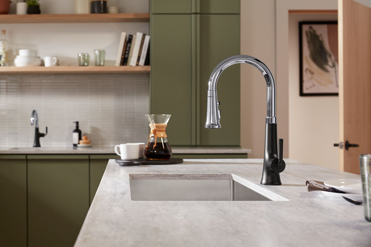 KOHLER K-23764-BL Tone Pull-Down Kitchen Sink Faucet With Three-Function Sprayhead - Matte Black