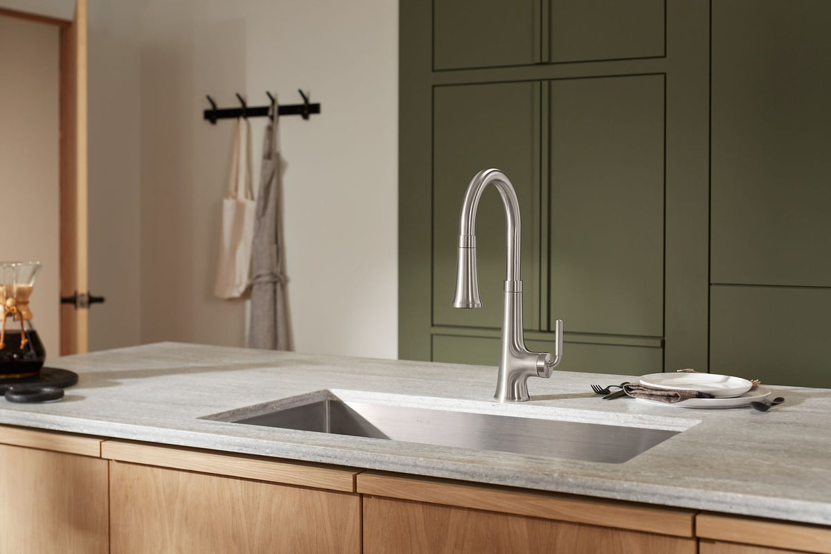 KOHLER K-23764-BL Tone Pull-Down Kitchen Sink Faucet With Three-Function Sprayhead - Matte Black