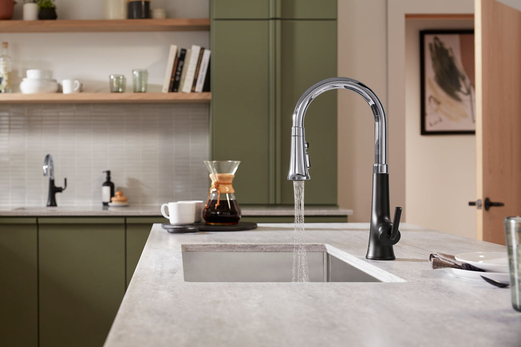 KOHLER K-23764-BL Tone Pull-Down Kitchen Sink Faucet With Three-Function Sprayhead - Matte Black