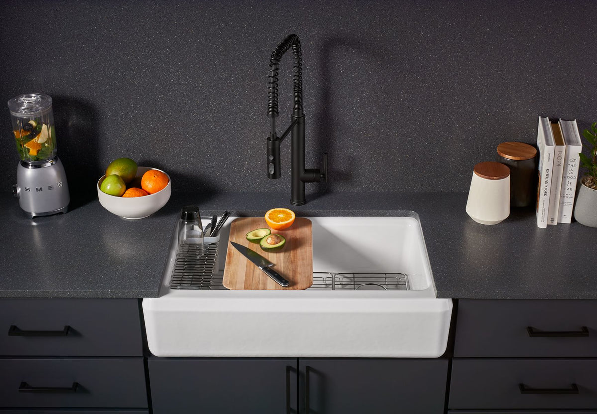 KOHLER K-24564-FF Riverby 35-3/4" Undermount Single-Bowl Farmhouse Workstation Kitchen Sink - Sea Salt