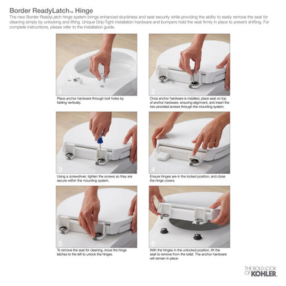 KOHLER K-24494-A-96 Border ReadyLatch Quiet-Close round-front toilet seat with antimicrobial agent - Biscuit