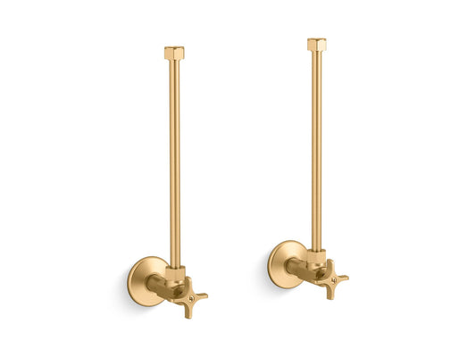 KOHLER K-7606-P-2MB Pair 1/2" NPT angle supplies with stop, cross handle and annealed vertical tube - Vibrant Brushed Moderne Brass