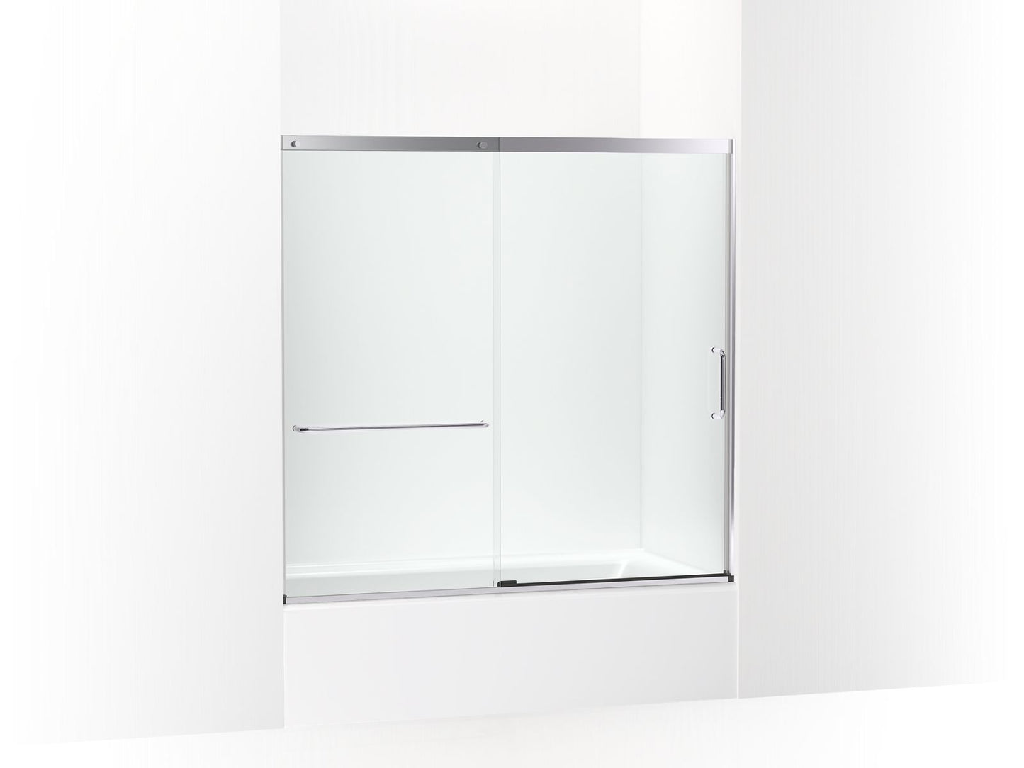 KOHLER K-707618-8L-SH Elate Sliding Bath Door, 56-3/4" H X 56-1/4 - 59-5/8" W With Heavy 5/16" Thick Crystal Clear Glass In Bright Silver