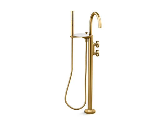 KOHLER K-T77984-9-2MB Components Floor-Mount Bath Filler Trim With Industrial Handles And Handshower In Vibrant Brushed Moderne Brass