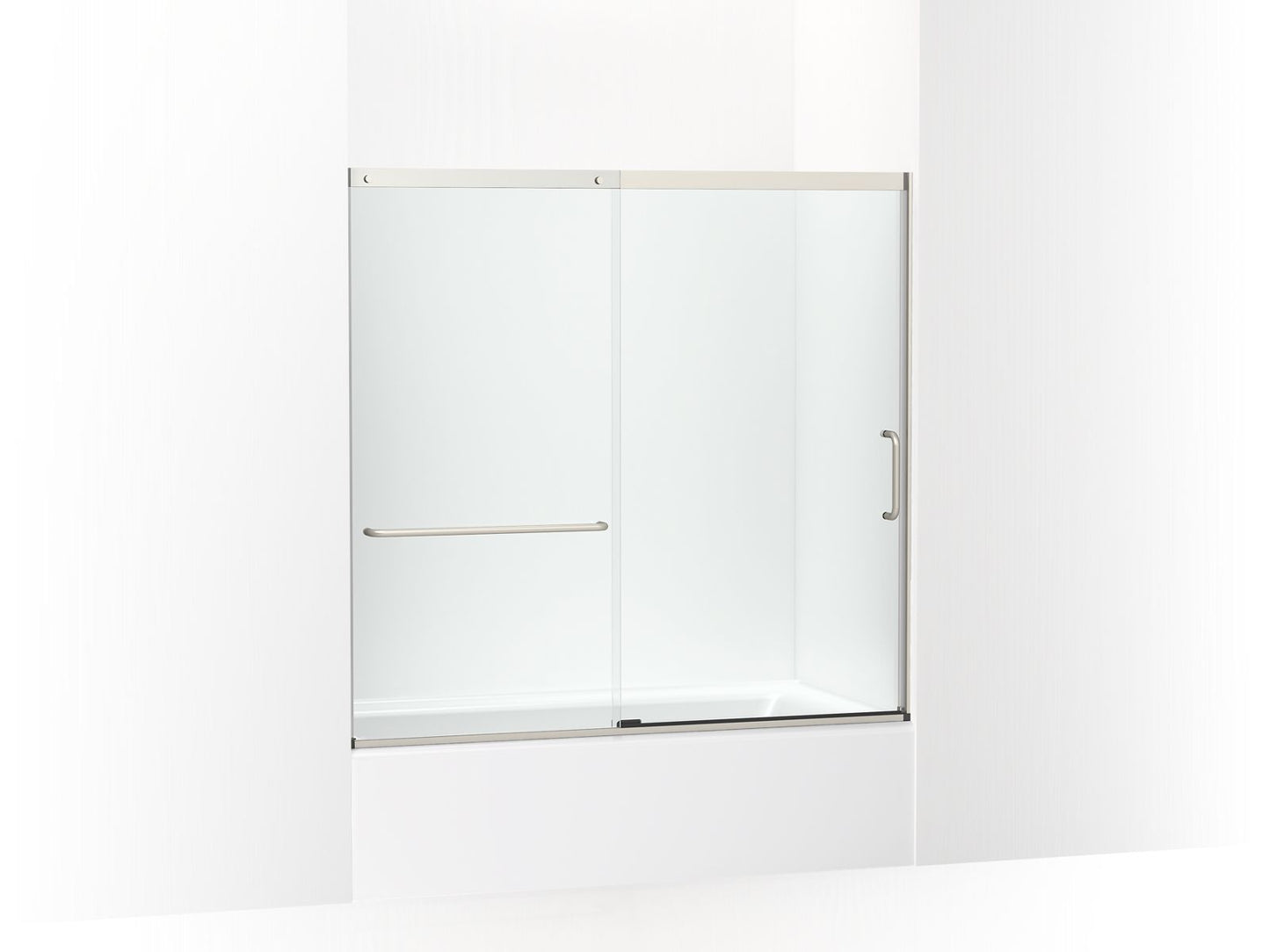 KOHLER K-707618-8L-MX Elate Sliding Bath Door, 56-3/4" H X 56-1/4 - 59-5/8" W With Heavy 5/16" Thick Crystal Clear Glass In Matte Nickel