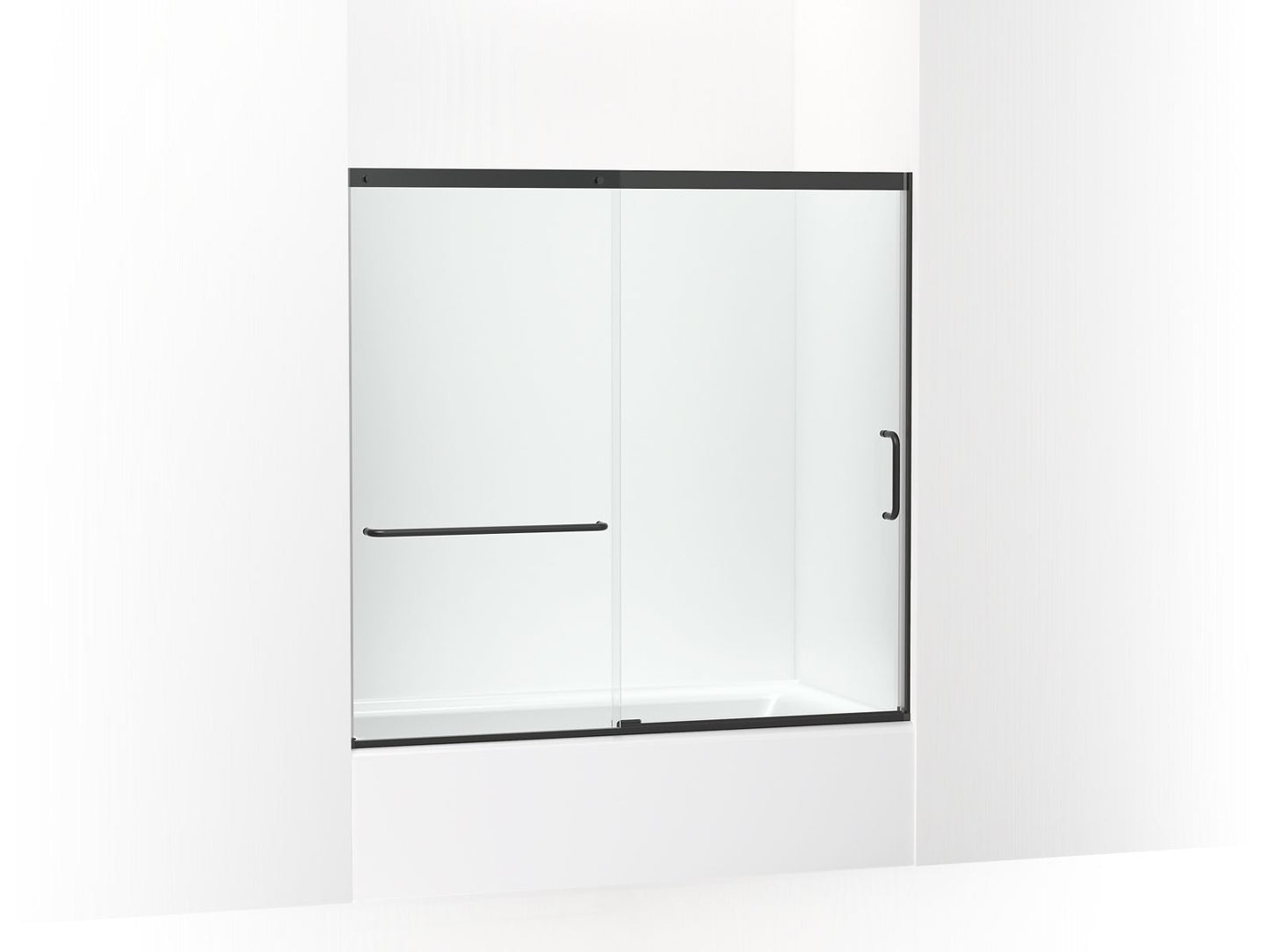 KOHLER K-707618-8L-BL Elate Sliding Bath Door, 56-3/4" H X 56-1/4 - 59-5/8" W With Heavy 5/16" Thick Crystal Clear Glass In Matte Black