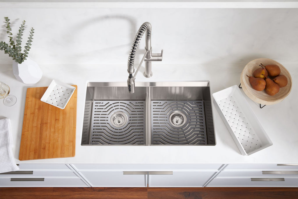 KOHLER K-80085-1PC-NA Task Smart Divide Smart Divide 33" Top-/Undermount Double-Bowl Workstation Kitchen Sink - Stainless Steel