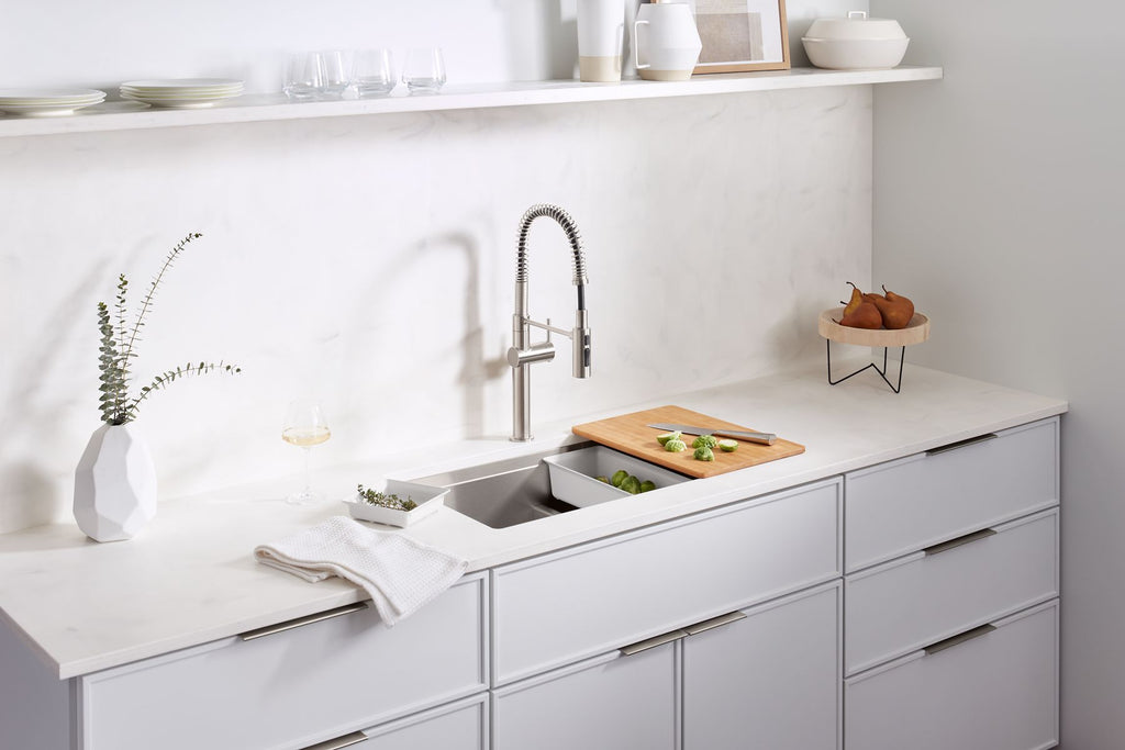 KOHLER K-80085-1PC-NA Task Smart Divide Smart Divide 33" Top-/Undermount Double-Bowl Workstation Kitchen Sink - Stainless Steel