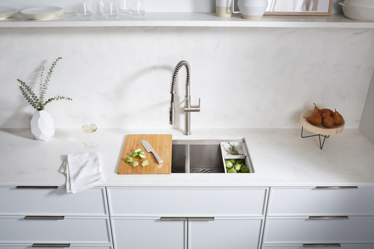 KOHLER K-80085-1PC-NA Task Smart Divide Smart Divide 33" Top-/Undermount Double-Bowl Workstation Kitchen Sink - Stainless Steel