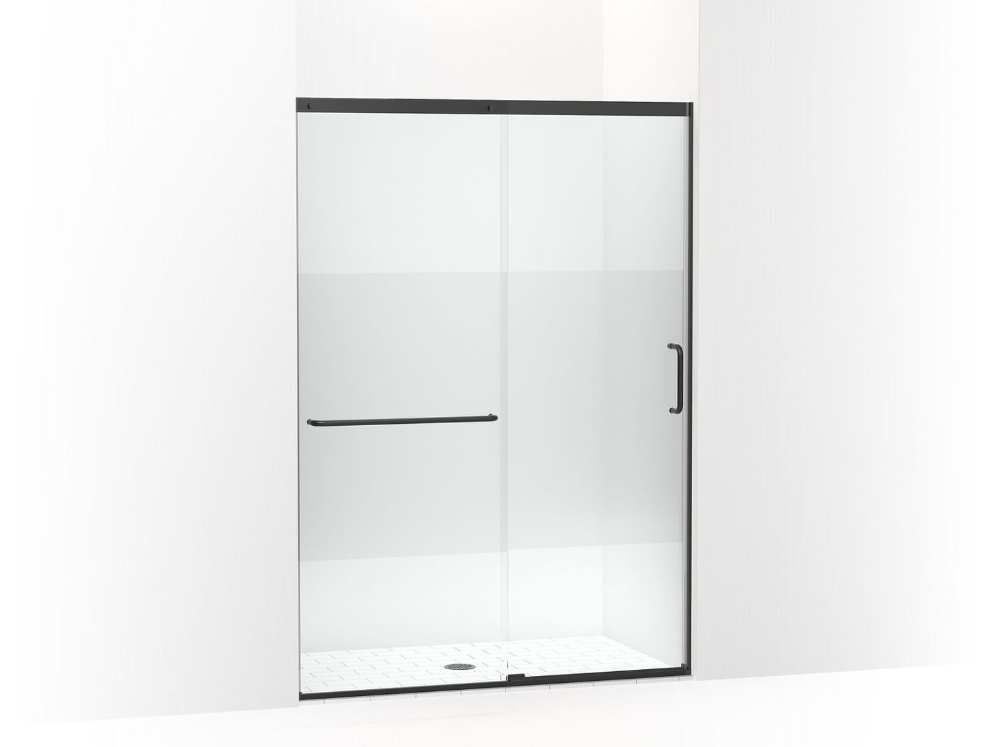 KOHLER K-707614-8G81-BL Elate Sliding Shower Door, 75-1/2" H X 50-1/4 - 53-5/8" W, With Heavy 5/16" Thick Crystal Clear Glass With Privacy Band In Matte Black