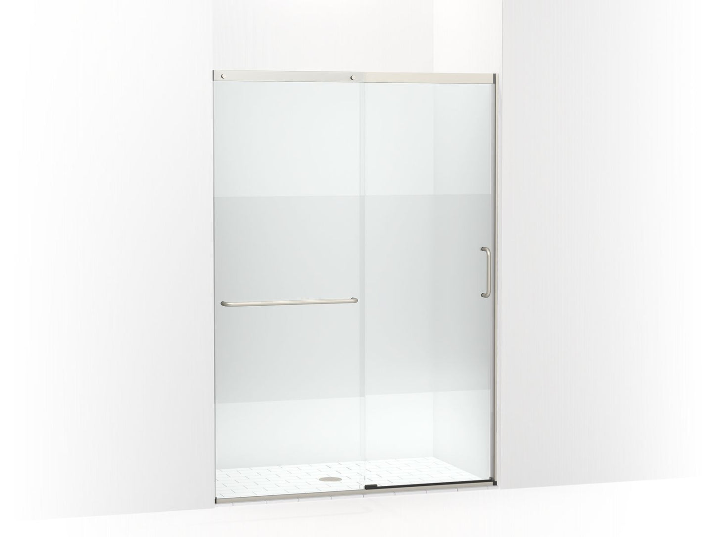 KOHLER K-707614-8G81-MX Elate Sliding Shower Door, 75-1/2" H X 50-1/4 - 53-5/8" W, With Heavy 5/16" Thick Crystal Clear Glass With Privacy Band In Matte Nickel