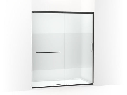 KOHLER K-707616-8G81-BL Elate Sliding Shower Door, 75-1/2" H X 62-1/4 - 65-5/8" W With Heavy 5/16" Thick Crystal Clear Glass With Privacy Band In Matte Black