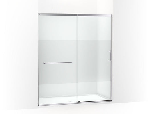 KOHLER K-707616-8G81-SH Elate Sliding Shower Door, 75-1/2" H X 62-1/4 - 65-5/8" W With Heavy 5/16" Thick Crystal Clear Glass With Privacy Band In Bright Silver